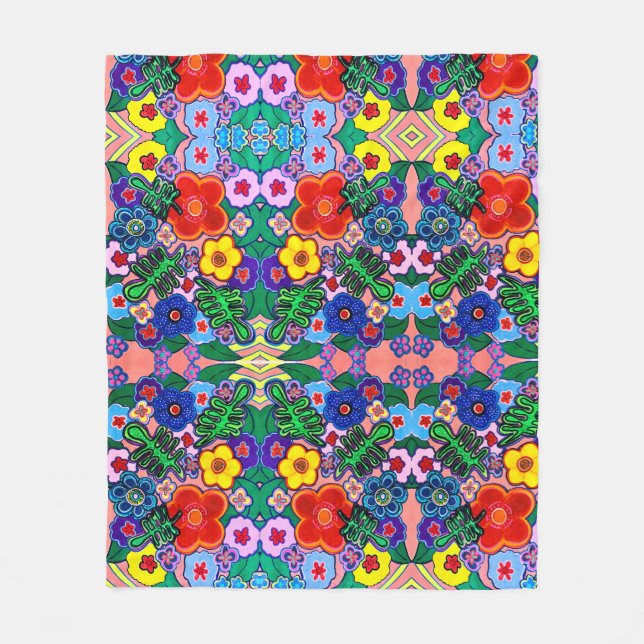 Ljusstark Abstrakt Flower Art Fleecefilt (Framsidan)