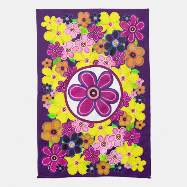 Ljusstark Abstrakt Flower Art Kökshandduk (Vertikal)