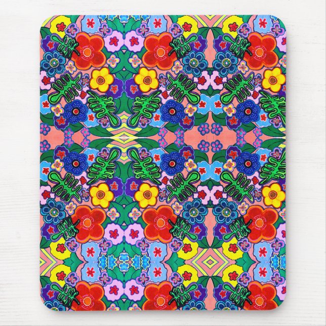 Ljusstark Abstrakt Flower Art Musmatta (Framsidan)