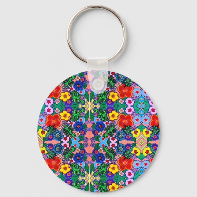 Ljusstark Abstrakt Flower Art Nyckelring (Framsida)