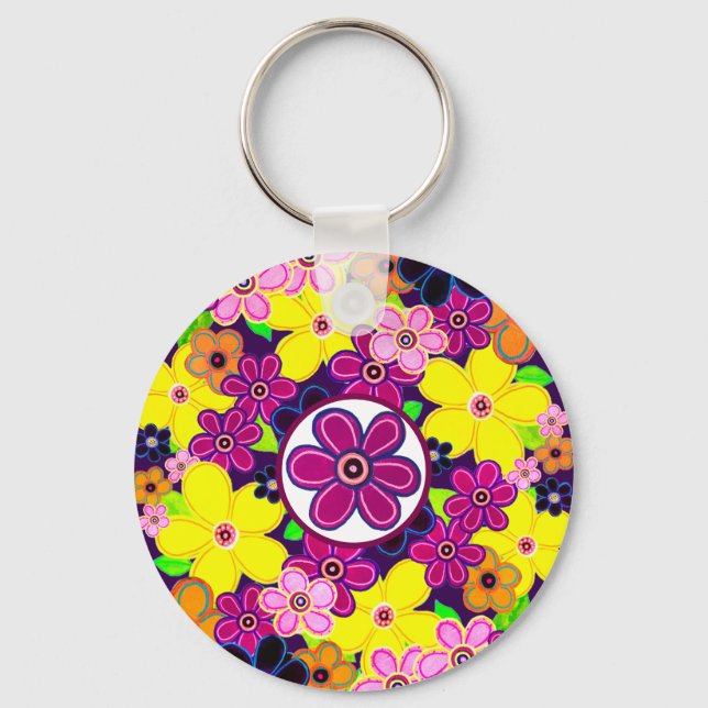 Ljusstark Abstrakt Flower Art Nyckelring (Framsida)