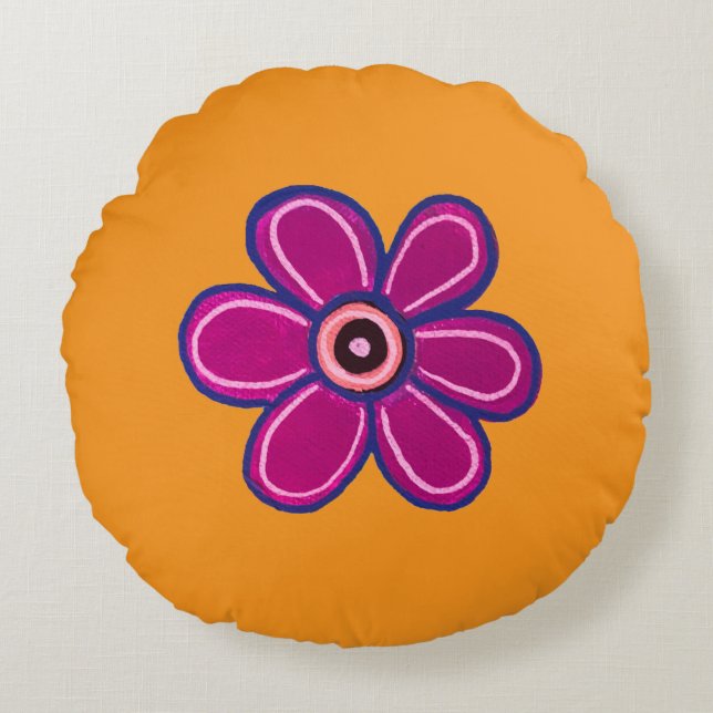 Ljusstark Abstrakt Flower Art Rund Kudde (Framsidan)