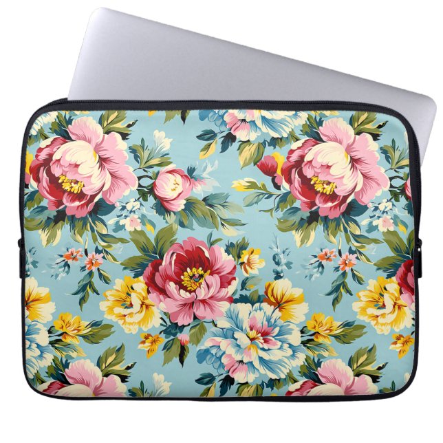 Ljusstark Blommigt Laptop Fodral (Framsidan)