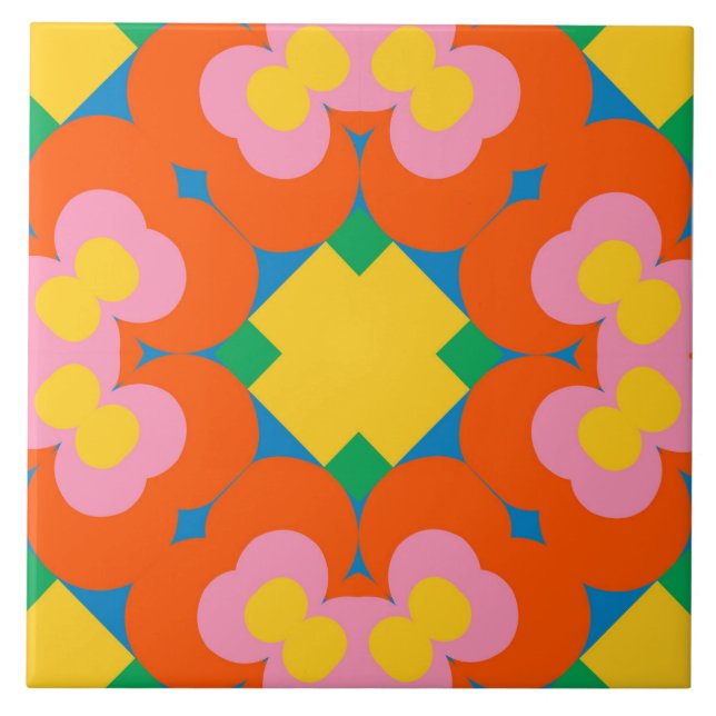 Ljusstark Blommigt Spräng keramikplattan - 6"x6" Kakelplatta (Framsidan)