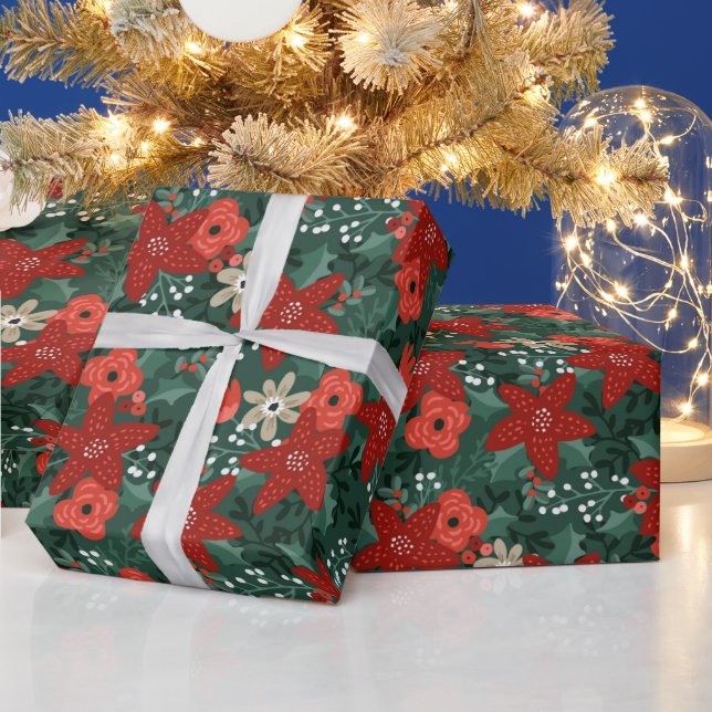 Ljusstark, elegant, stiliserad Blommönster jul Presentpapper (Helgdagar)