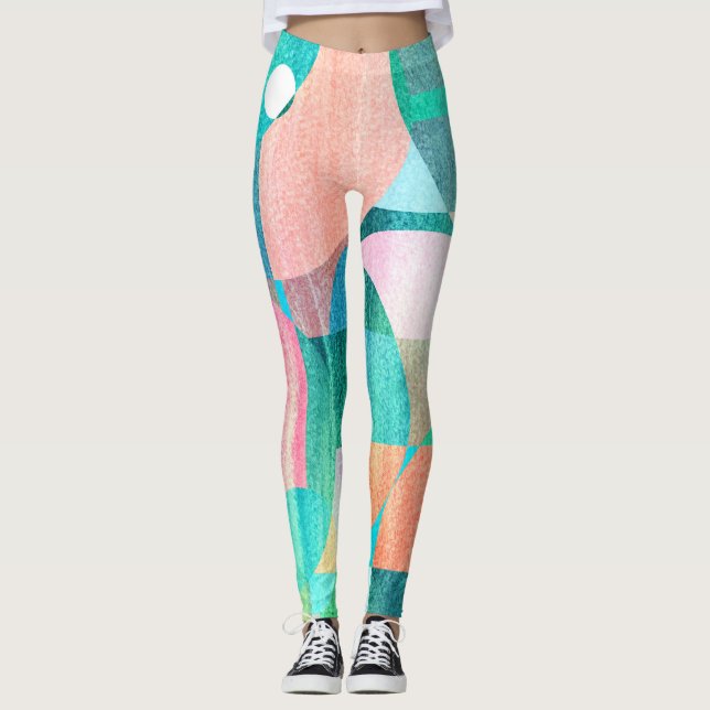 Ljusstark, färgstark geometrisk Abstrakt Leggings (Framsida)