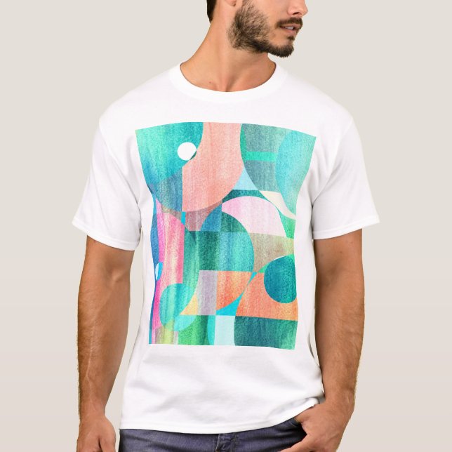 Ljusstark, färgstark geometrisk Abstrakt T Shirt (Framsida)