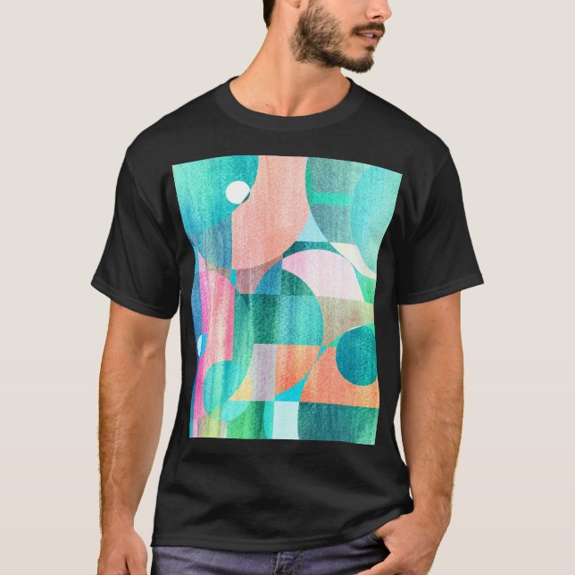 Ljusstark, färgstark geometrisk Abstrakt T Shirt (Framsida)