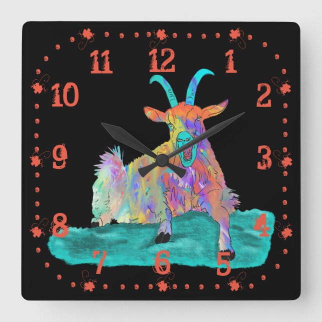 Ljusstark färgstark Orange - skrynklande Goat Art  Fyrkantig Klocka (Framsida)
