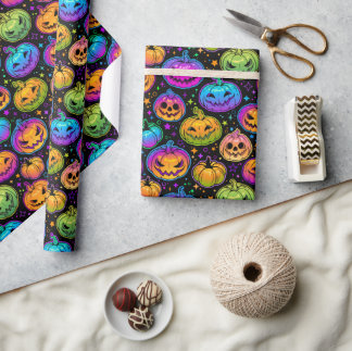 Ljusstark, flerfärgad Halloween Pumpkin Mönster Presentpapper