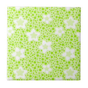 Ljusstark grönt återställ polka dots med blommönst kakelplatta