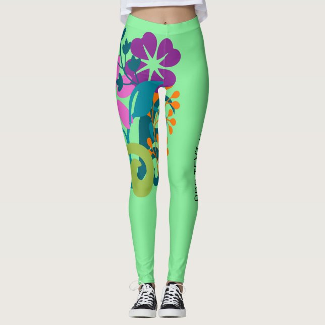 Ljusstark Grönt och Bright Multicolor Blommigt Leggings (Framsida)