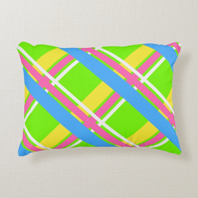 Ljusstark grönt, rosa, gult och blått hyvling i to prydnadskudde (Framsidan)