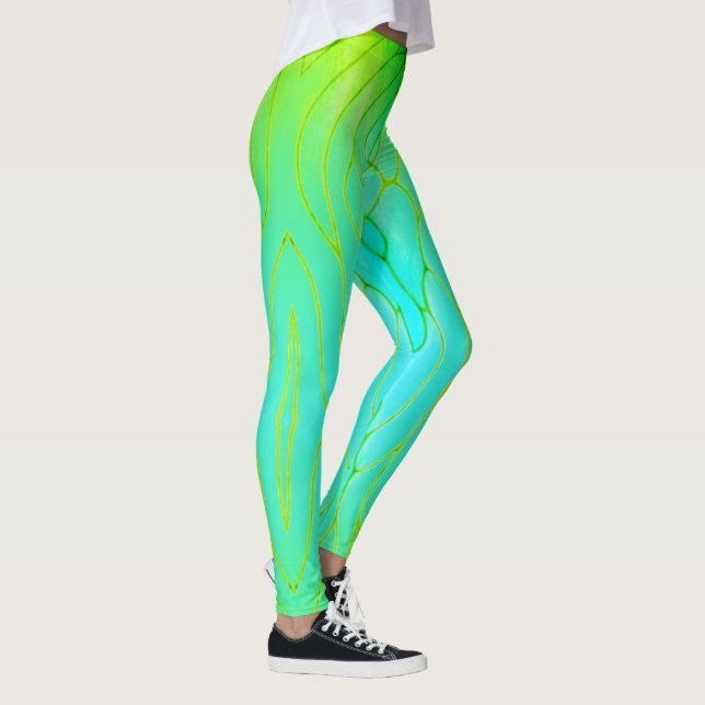 Ljusstark Gult, Grönt och skalning Leggings (Höger)