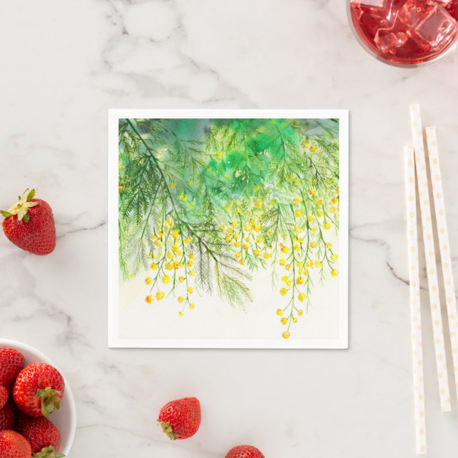 Ljusstark Gult Mimosa vattenfärgsfärgsfärgsfärgsfä Pappersservett (Insitu)