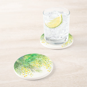 Ljusstark Gult Mimosa vattenfärgsfärgsfärgsfärgsfä Underlägg