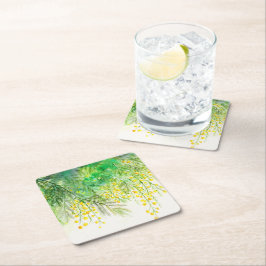 Ljusstark Gult Mimosa vattenfärgsfärgsfärgsfärgsfä Underlägg Papper Kvadrat