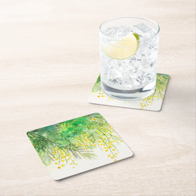 Ljusstark Gult Mimosa vattenfärgsfärgsfärgsfärgsfä Underlägg Papper Kvadrat (Insitu)