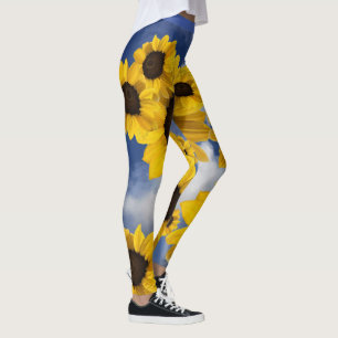 Ljusstark gult och blå solros himmel leggings