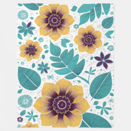 Ljusstark Gult och skalad Blommigt på vit bakgrund Fleecefilt