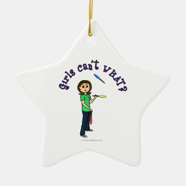 Ljusstark kvinnlig juggla julgransprydnad keramik (Framsidan)