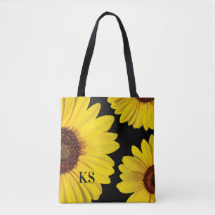 Ljusstark monogram solblommor Tote bags Tygkasse