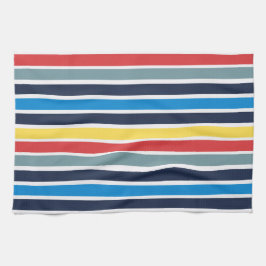 Ljusstark multifärgad vågrät rand. kökshandduk