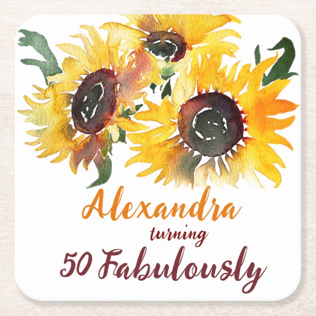 Ljusstark och fetstil Solrosfärgsfärg Fabulous 50 Underlägg Papper Kvadrat (Framsidan)