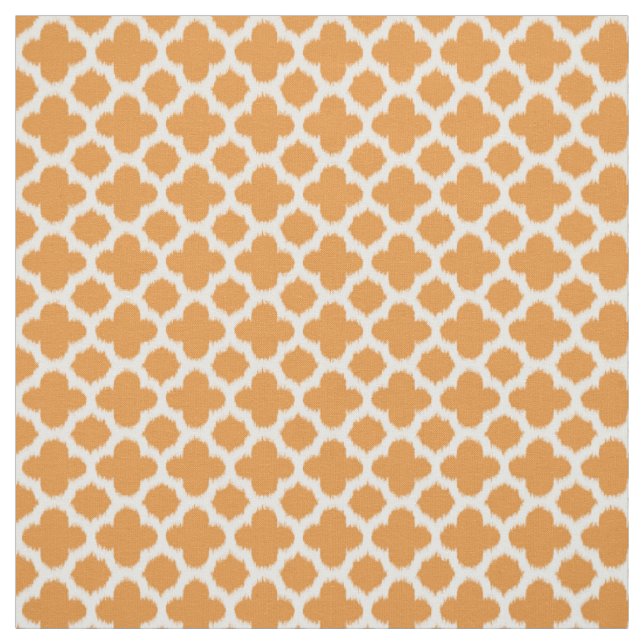 Ljusstark Orange Vit ikat Quatrefoil Mönster Tyg (Provkarta)