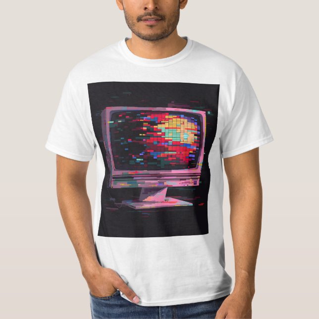 Ljusstark pixelerad datorbildskärm t shirt (Framsida)