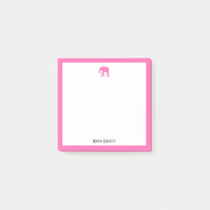 Ljusstark Rosa Elephant och Gräns på vitt med Na Post-it Block
