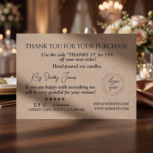 Ljusstöds Kraftpapper | Anpassad Logotyp Tack  Visitkort (#kraftpapercard #supporting #businessminimalistorder #thankyoucardcandle #carecandle)