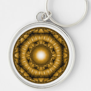 Ljusstrålande geometrisk ornament rund silverfärgad nyckelring