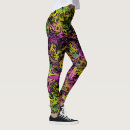 Ljusstrålar av Rosa Grönt och Gult på svart Leggings