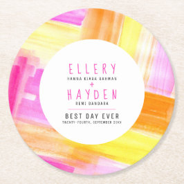 Ljust abstrakt konst rosa gul persika bröllop underlägg papper rund