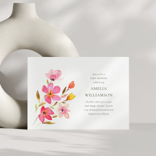 Ljust akvarell vildblomma baby shower flicka inbjudningar