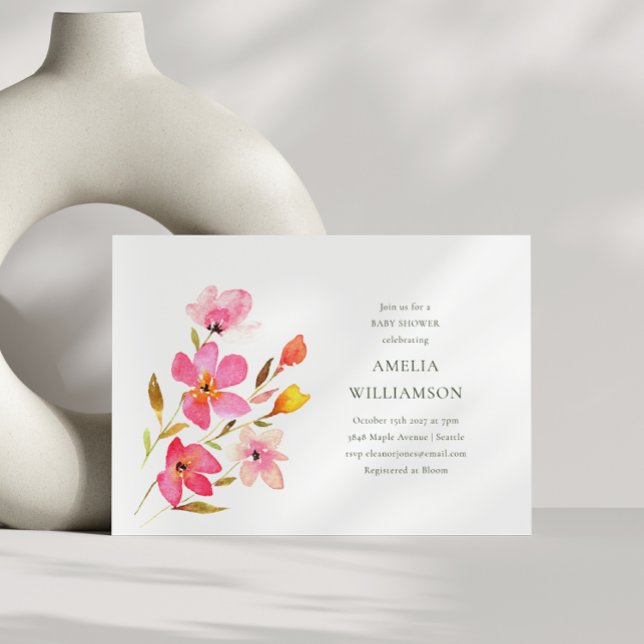 Ljust akvarell vildblomma baby shower flicka inbjudningar (Skapare uppladdad)