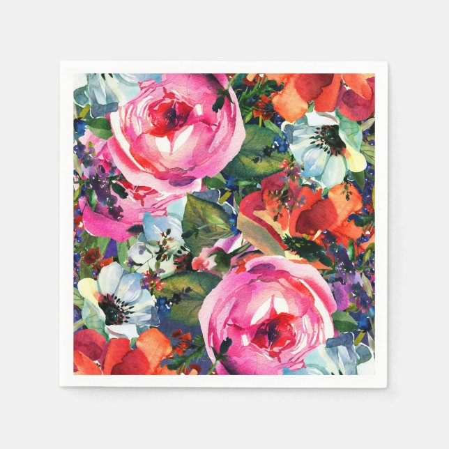 Ljust akvarell Vintage Modern Blommig Blommor Pappersservett (Framsidan)