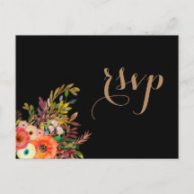 Ljust akvarellblommig bröllopsinbjudan med RSVP