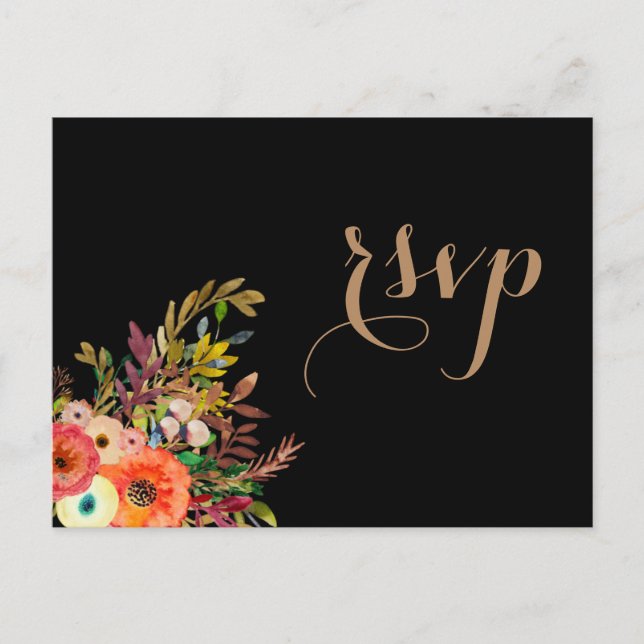 Ljust akvarellblommig bröllopsinbjudan med RSVP Inbjudan Vykort (Framsida)
