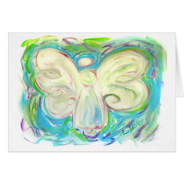 Ljust ängelkort för vit hälsningskort (Framsidan Horizontal)