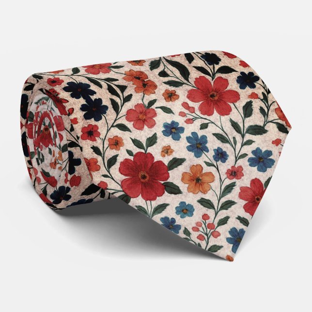 Ljust ängsblommönster slips (Rullad)