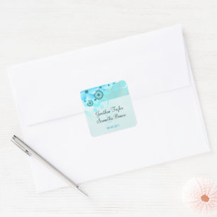 Ljust Aqua Blue-Blommigten Spara datumetiketten Fa Fyrkantigt Klistermärke
