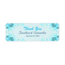 Ljust Aqua Blue Teal Blommigt Small Wedding Favor Returadress Etikett