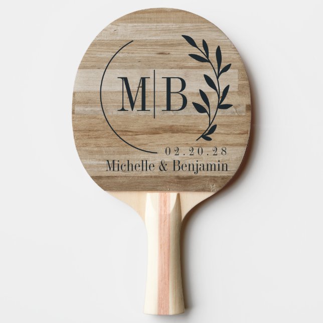 Ljust Askträdsblad Bröllopsmonogram Pingisracket (Baksidan)