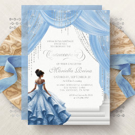 Ljust babyblå modern dress Quinceanera Inbjudningar