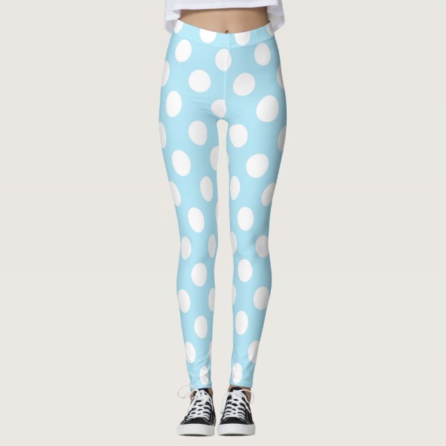 Ljust babyblå och vita prickar leggings (Framsida)