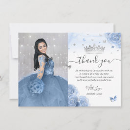 Ljust Babyblå Silver Quinceañera Foto Födelsedag Tack Kort