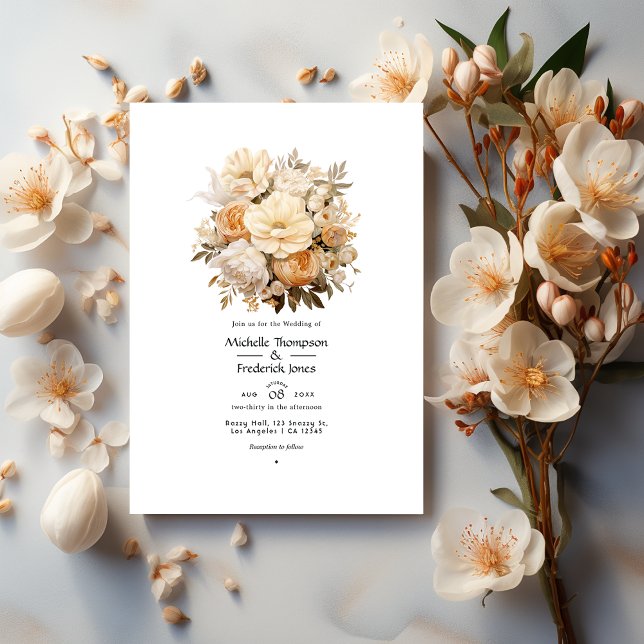 Ljust beige och champagne blomsterbröllop inbjudningar (Skapare uppladdad)