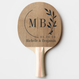 Ljust Björkträ Blad Vigsel Monogram Pingisracket